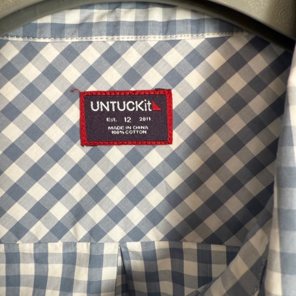 UNTUCKit NWT Women’s Blue White Gingham Button-Down Shirt, Size 12 100% Cotton - Picture 6 of 9
